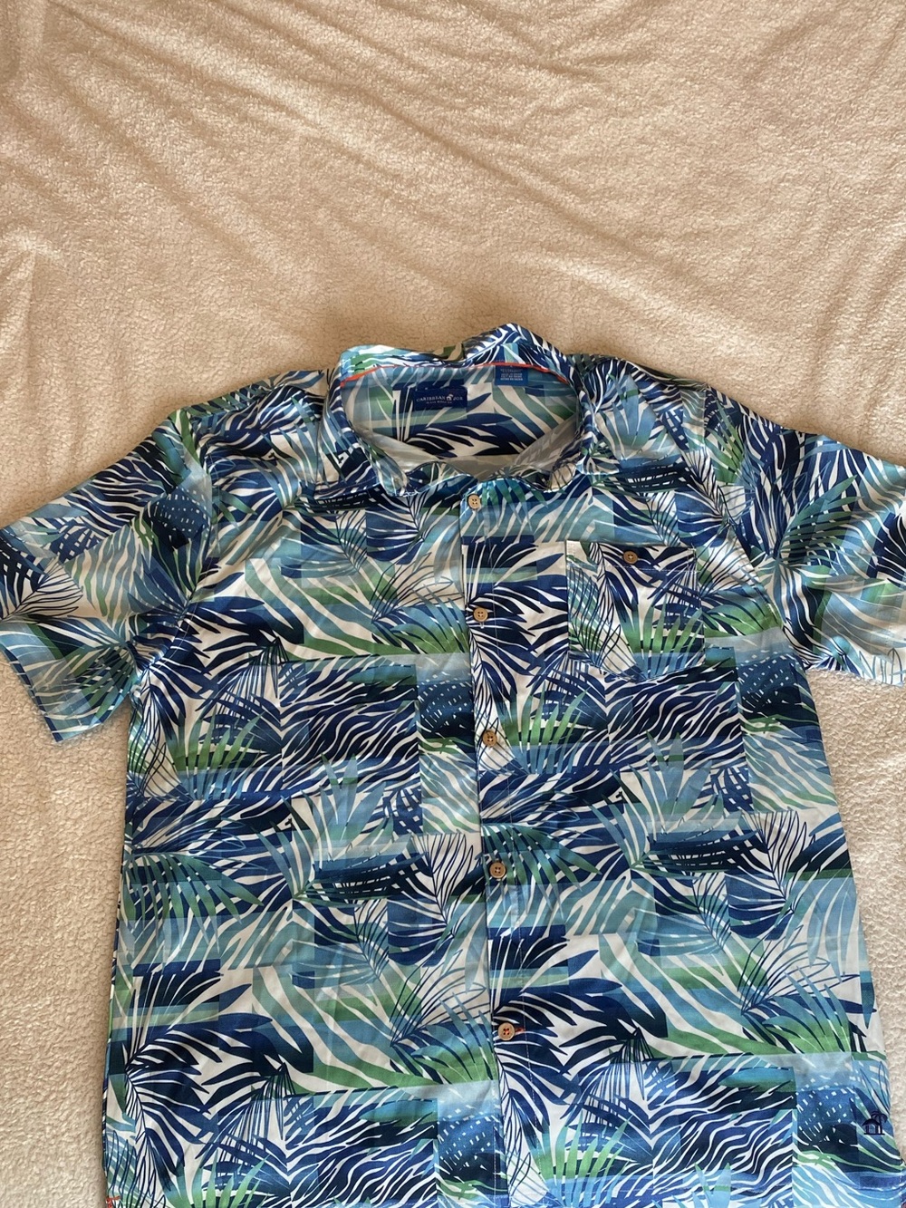 Caribbean Joe Tropical Palm Leaf Button Front Shirt Size Large
